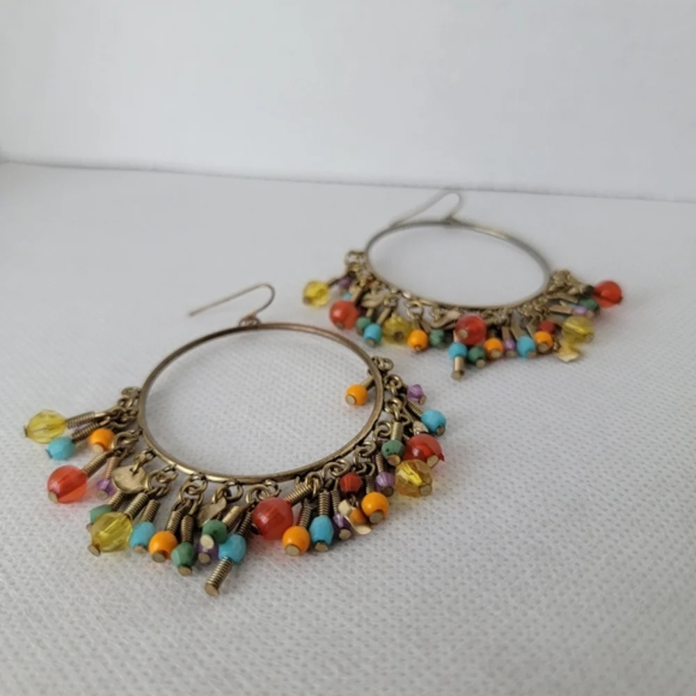 Boho Beaded Hoop Earrings Y2k 90s